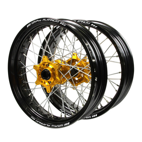 Fantic Haan Gold Hubs / SM Pro Platinum Black Rims Supermotard Wheel Set