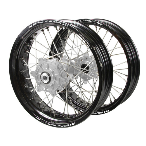 Fantic Haan Cush Drive Silver Hubs / SM Pro Platinum Black Rims Supermotard Wheel Set