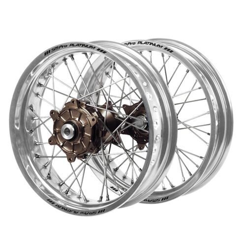 Fantic Haan Cush Drive Magnesium Hubs / SM Pro Platinum Silver Rims Supermotard Wheel Set