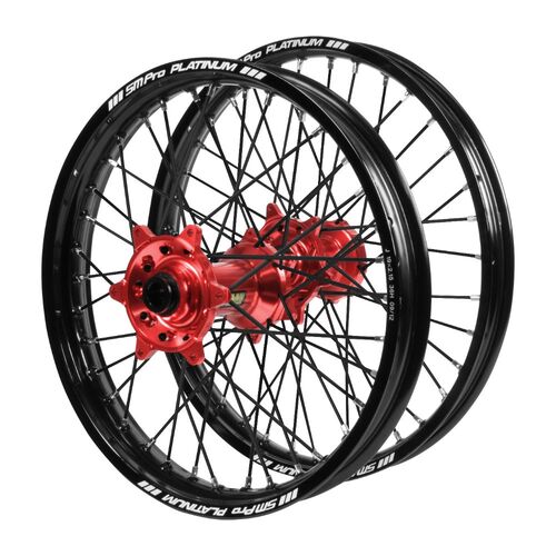 Gas Gas Haan Red Hubs / SM Pro Platinum Black Rims / Black Spokes Wheel Set
