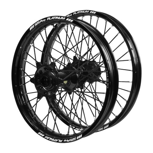 Gas Gas EC 250 2018-2020 (21*1.60 / 18*2.15 OE) Haan Black Hubs / SM Pro Platinum Black Rims / Black Spokes Wheel Set