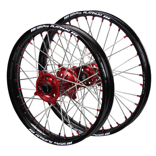 Gas Gas Haan Red Hubs / SM Pro Platinum Black Rims Wheel Set