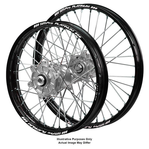 BMW Adventure Haan Silver Hubs / SM Pro Platinum Black Rims Wheel Set F 800 GS 2008-2018 (17*3.50 / 17*4.25)