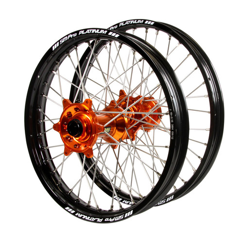 Gas Gas Haan Orange Hubs / SM Pro Platinum Black Rims Wheel Set
