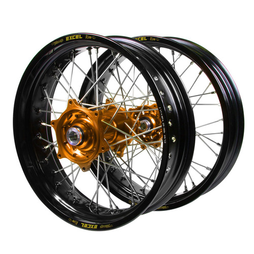 KTM Haan Orange Hubs / Excel Black Rims Supermotard Wheel Set
