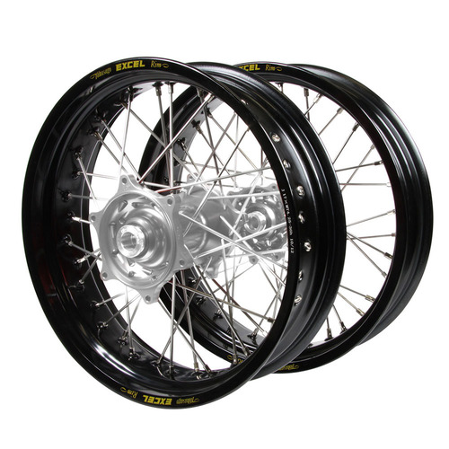 KTM Haan Silver Hubs / Excel Black Rims Supermotard Wheel Set