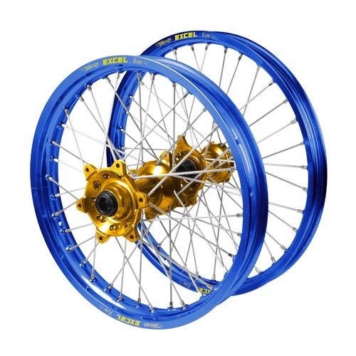 Gas Gas Haan Gold Hubs / Excel Blue Rims Wheel Set
