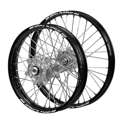 Husqvarna Haan Cush Drive Silver Hubs / SM Pro Platinum Black Rims Wheel Set FC 450 ROCKSTAR EDITION 2018-2021 (21*1.6 / 18*2.15)