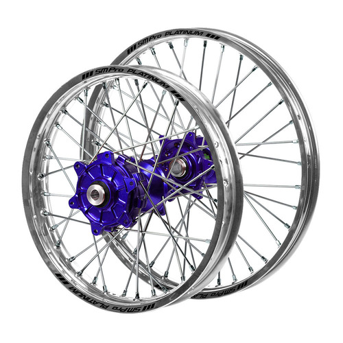 Husqvarna Haan Cush Drive Blue Hubs / SM Pro Platinum Silver Rims Wheel Set FC 450 ROCKSTAR EDITION 2018-2021 (21*1.6 / 18*2.15)