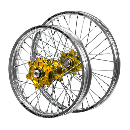Husqvarna Haan Cush Drive Gold Hubs / SM Pro Platinum Silver Rims Wheel Set FC 450 ROCKSTAR EDITION 2018-2021 (21*1.6 / 18*2.15)