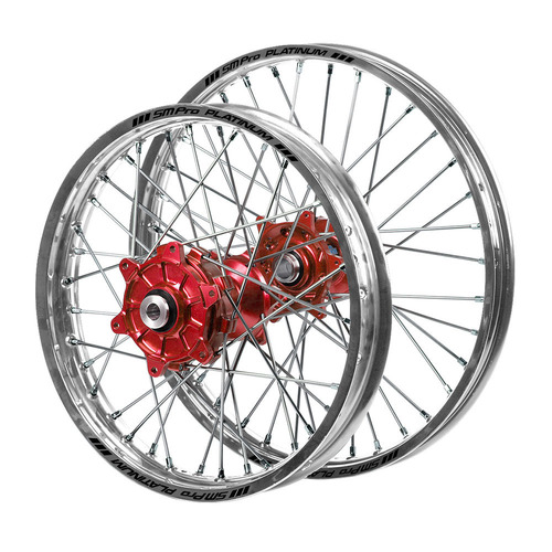 Husqvarna Haan Cush Drive Red Hubs / SM Pro Platinum Silver Rims Wheel Set FC 450 ROCKSTAR EDITION 2018-2021 (21*1.6 / 18*2.15)