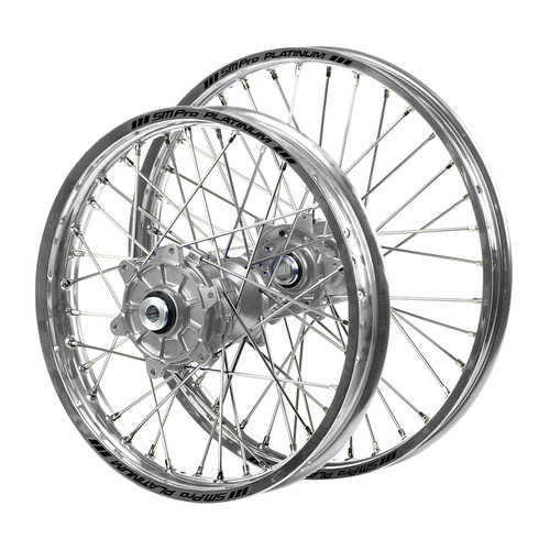Husqvarna Haan Cush Drive Silver Hubs / SM Pro Platinum Silver Rims Wheel Set FC 450 ROCKSTAR EDITION 2018-2021 (21*1.6 / 18*2.15)