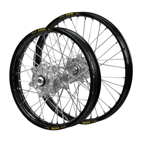 Husqvarna Haan Cush Drive Silver Hubs / Excel Black Rims Wheel Set FC 450 ROCKSTAR EDITION 2018-2021 (21*1.6 / 18*2.15)