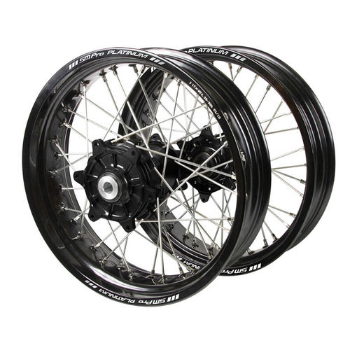 Yamaha Haan Cush Drive Black Hubs / SM Pro Platinum Black Rims Supermotard Wheel Set YZ 125 2008-2024 (17*3.5 / 17*4.25)