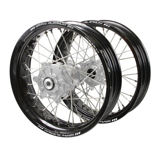 Husqvarna Haan Cush Drive Silver Hubs / SM Pro Platinum Black Rims Supermotard Wheel Set FC 450 ROCKSTAR EDITION 2018-2021 (17*3.5 / 17*4.25)