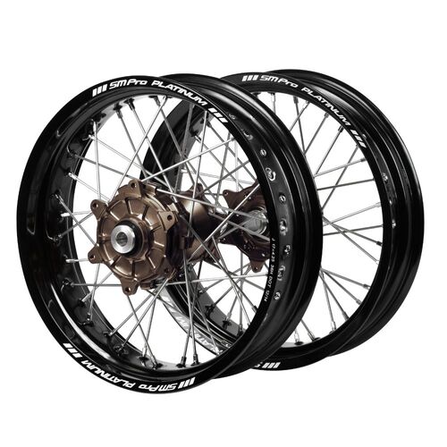 KTM Haan Cush Drive Magnesium Hubs / SM Pro Platinum Black Rims Supermotard Wheel Set