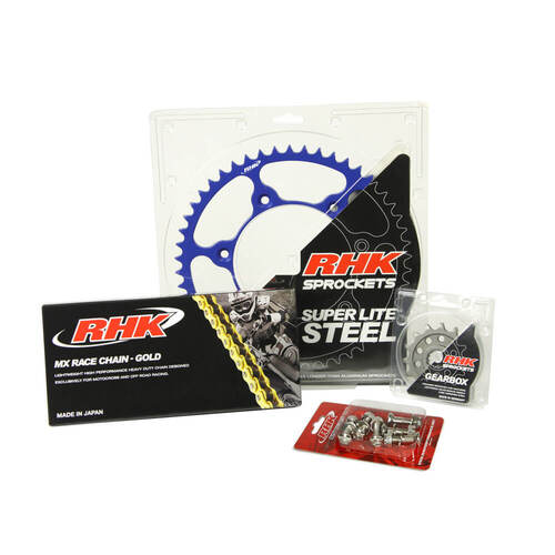 RHK Yamaha TT-R 230 2005-2023 (13/47) Gold MX Chain & Blue Super Lite Steel Sprocket Kit (M.32006-13.32001-47B)