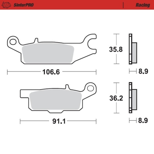 Moto-Master Yamaha YFM 550 F GRIZZLY 2009-2015 Racing Right Rear Brake Pad