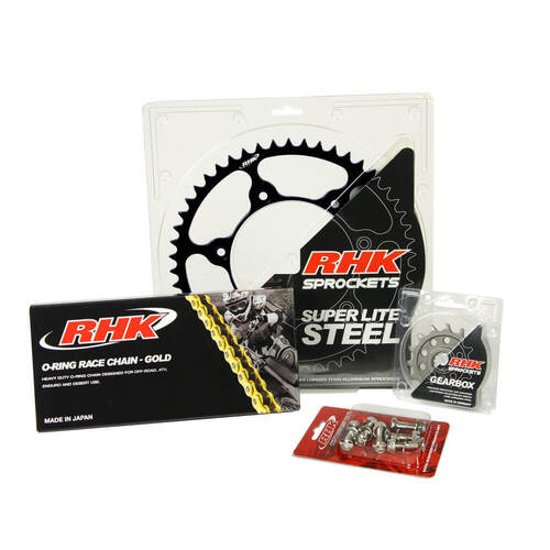 RHK Gas Gas Gold O-Ring Chain & Black Super Lite Steel Sprocket Kit