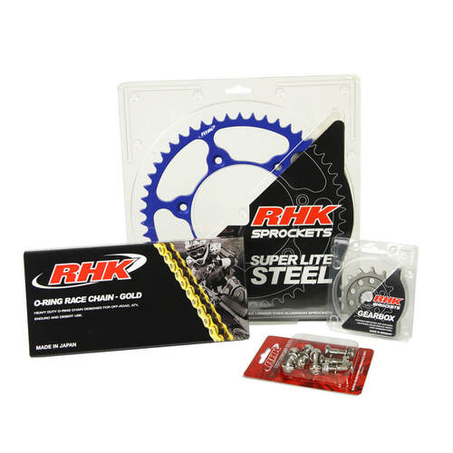 RHK Yamaha TT-R 230 2005-2023 (13/47) Gold O-Ring Chain & Blue Super Lite Steel Sprocket Kit (O.32006-13.32001-47B)