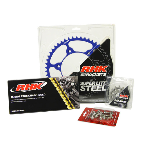 RHK Gas Gas Gold O-Ring Chain & Blue Super Lite Steel Sprocket Kit