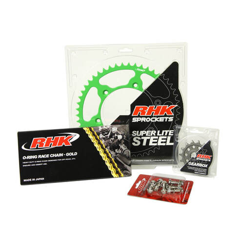 RHK Kawasaki Gold O-Ring Chain & Green Super Lite Steel Sprocket Kit