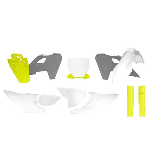 Rtech Husqvarna White/Grey/Yellow (024) Plastic Kit FX 350 HERITAGE 2023 (8 Piece Kit Includes Fork Protectors)