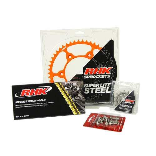 RHK KTM Gold MX Chain & Orange Super Lite Steel Sprocket Kit