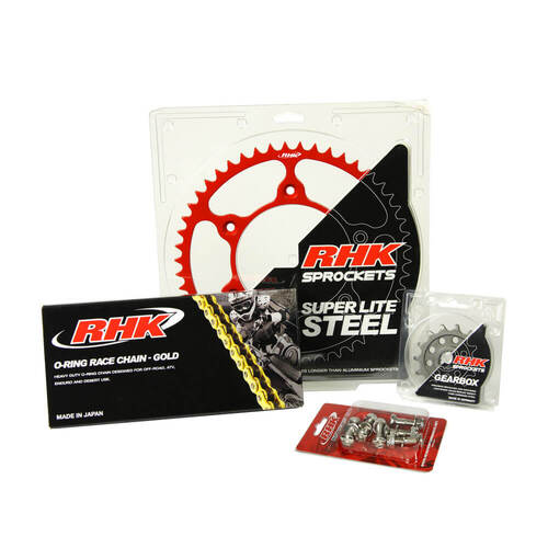 RHK Honda CRF 450 R 2005-2024 (15/49) Gold O-Ring Chain & Red Super Lite Steel Sprocket Kit