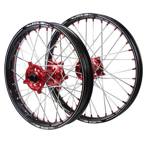 Honda SM Pro Red Hubs / A60 Black Rims / Red Nipples Wheel Set