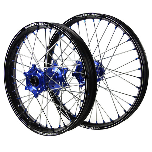 Husqvarna SM Pro Blue Hubs / A60 Black Rims / Blue Nipples Wheel Set FC 450 ROCKSTAR EDITION 2018-2024 (21*1.60 / 18*2.15)