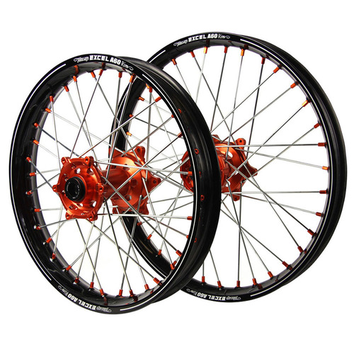 KTM SM Pro Orange Hubs / A60 Black Rims / Orange Nipples Wheel Set