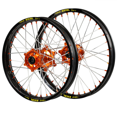 KTM SM Pro Orange Hubs / Excel Black Rims / Orange Nipples Wheel Set