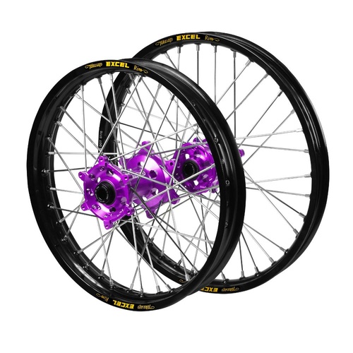 Gas Gas SM Pro Purple Hubs / Excel Black Rims Wheel Set MC 300 2021-2025 (21*1.60 / 18*2.15)