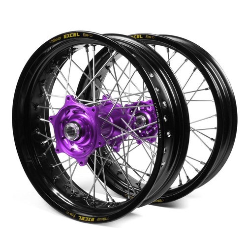 Gas Gas SM Pro Purple Hubs / Excel Black Rims Supermotard Wheel Set EC 125 2021-2025 (17*3.50 / 17*4.25)