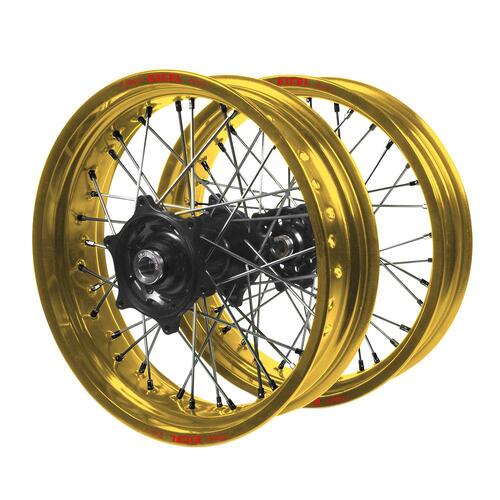 Husqvarna SM Pro Black Hubs / Excel Gold Rims / Black Nipples Dirt Track Wheel Set FC 250 2014-2025 (19*2.15 / 19*2.50)