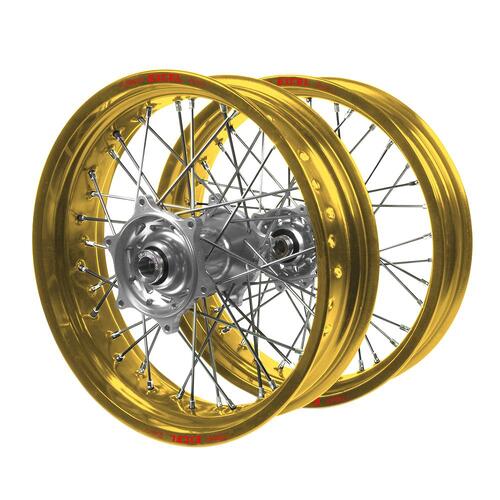Gas Gas SM Pro Silver Hubs / Excel Gold Rims Dirt Track Wheel Set MC 125 2021-2025 (19*2.15 / 19*2.50)
