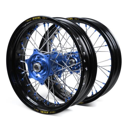 Husqvarna SM Pro Blue Hubs / Excel Black Rims / Blue Nipples Dirt Track Wheel Set FC 250 2014-2025 (19*2.15 / 19*2.50)