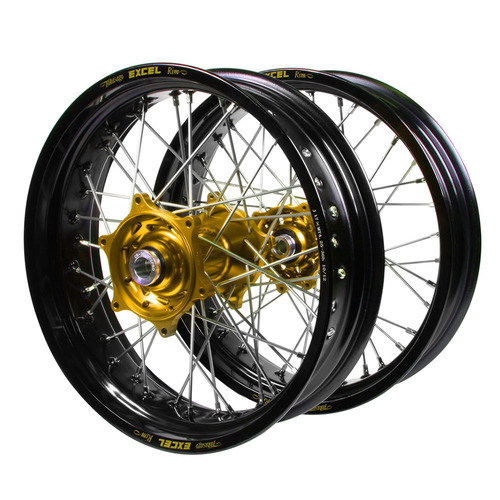 Gas Gas SM Pro Gold Hubs / Excel Black Rims Dirt Track Wheel Set MC 125 2021-2025 (19*2.15 / 19*2.50)