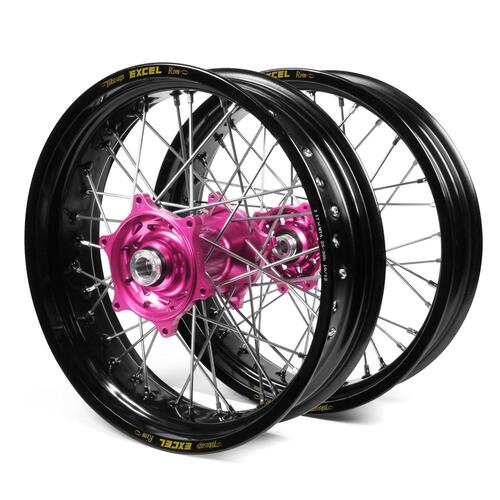 Husqvarna SM Pro Pink Hubs / Excel Black Rims Dirt Track Wheel Set FC 250 2014-2025 (19*2.15 / 19*2.50)