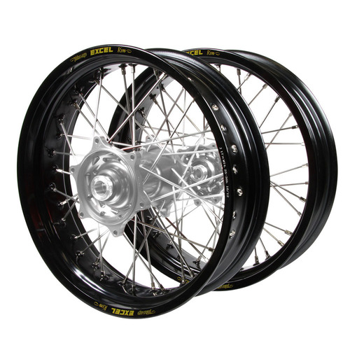 Gas Gas SM Pro Silver Hubs / Excel Black Rims Dirt Track Wheel Set MC 125 2021-2025 (19*2.15 / 19*2.50)