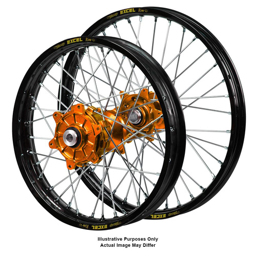 KTM 390 ADVENTURE R 2025 (19*2.50 / 17*3.50) Adventure SM Pro Orange Hubs / Excel Black Rims / Silver Nipples / Silver Spokes Wheel Set