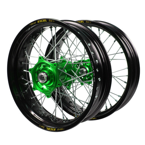 Kawasaki SM Pro Green Hubs / Excel Black Rims Dirt Track Wheel Set