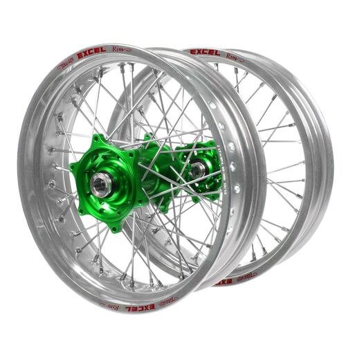Kawasaki SM Pro Green Hubs / Excel Silver Rims Dirt Track Wheel Set KX 125 2006-2008 (19*2.15 / 19*2.50)