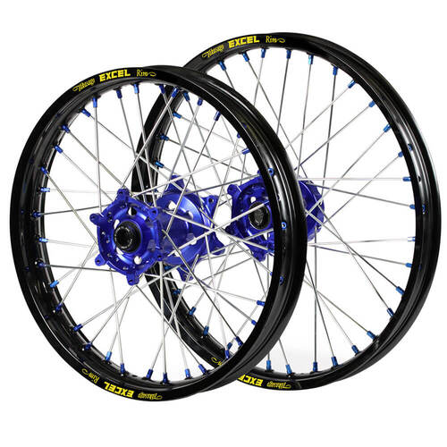 Sherco SM Pro Blue Hubs / Excel Black Rims / Blue Nipples Wheel Set 500 SEF 2007-2023 (21*1.60 / 18*2.15)
