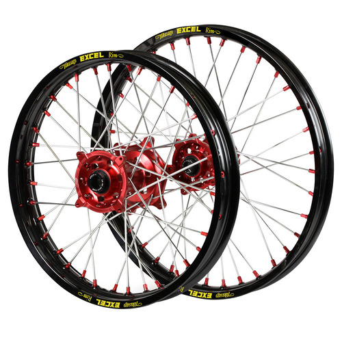 Beta SM Pro Red Hubs / Excel Black Rims / Red Nipples Wheel Set ALL 2010-2024 (21*1.60 / 18*2.15)
