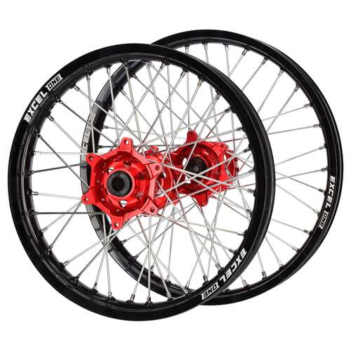 Honda SM Pro Red Hubs / Excel ONE Black Rims Wheel Set
