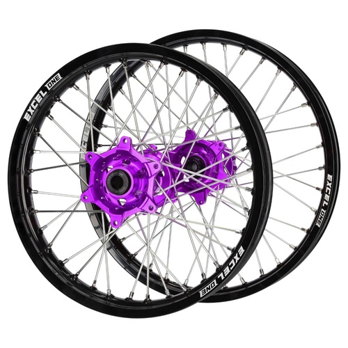 Gas Gas SM Pro Purple Hubs / Excel ONE Black Rims Wheel Set EC 125 2021-2025 (21*1.60 / 18*2.15 OE)