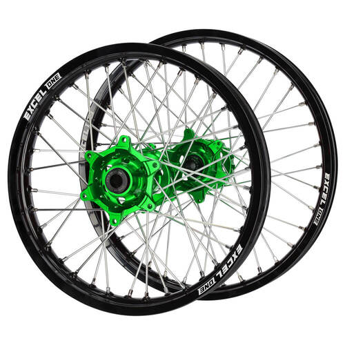 Kawasaki SM Pro Green Hubs / Excel ONE Black Rims Wheel Set KLX 450 R 2007-2025 (21*1.6 / 18*2.15 OE Cannot use OEM Speedo)