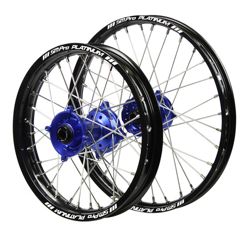Suzuki SM Pro / Platinum Junior MX Black Rim / Blue Hub Wheel Set
